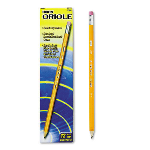 Office Jansan | Dixon X12886 Oriole HB (No. 2) Presharpened Pencils - Black Lead/Yellow Barrel (1-Dozen) image number 0