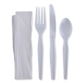 Cutlery | Boardwalk BWKFKTNHWPSWH 4-Piece Heavyweight Fork/Knife/Napkin/Teaspoon Cutlery Kit - White (250/Carton) image number 0