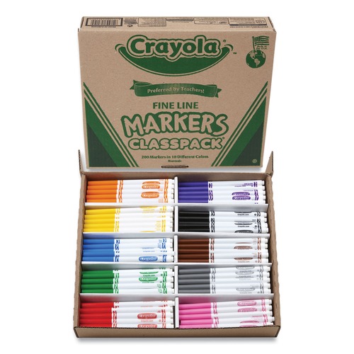 Washable Markers | Crayola 588210 Fine Bullet Tip Fine Line Classpack Non-Washable Marker Assorted Colors (200/Box) image number 0