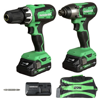 Metabo HPT KC18DFXM 18V MultiVolt Brushed Lithium-Ion 1/2 in. Cordless Hammer Drill and 1/4 in. Impact Driver Combo Kit with 2 Batteries (2 Ah)