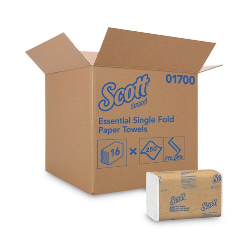 Scott 1700 Essential 9.3 in. x 10.5 in. Single-Fold Paper Towels - White (250-Piece/Pack, 16 Packs/Carton) image number 0