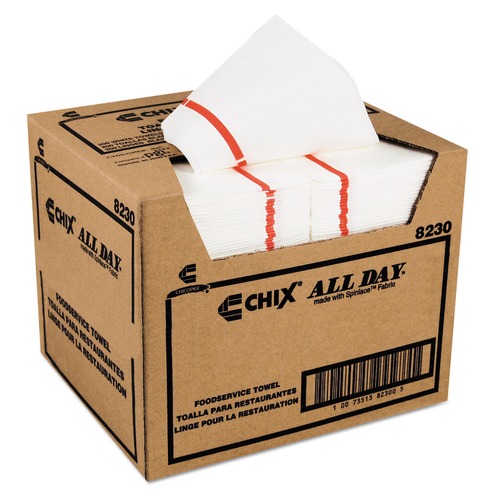 Cleaning Cloths | Chix 8230 12.25 in. x 21 in. 1-Ply Foodservice Towels - White/Red Stripe (200/Carton) image number 0