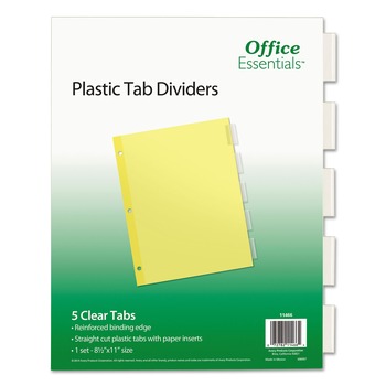 Office Essentials 11 in. x 8.5 in. 5-Tab Plastic Insertable Dividers - Clear Tabs (1-Set)