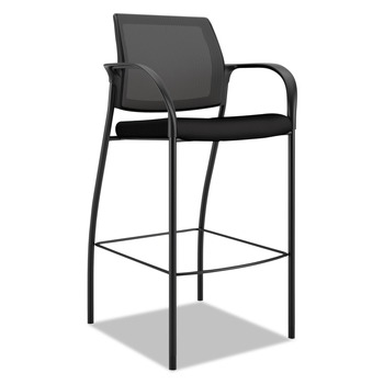 HON Ignition 300 lbs. Capacity Fixed Arm 4-Way Stretch Mesh Back Cafe Height Stool - Black