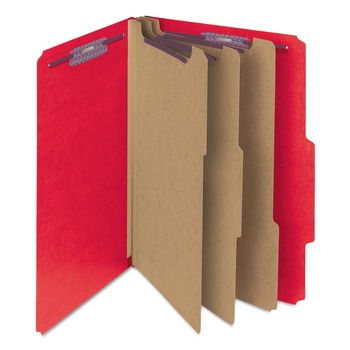 Smead 8 SafeSHIELD Fasteners 3 Dividers Letter Size Eight-Section Pressboard Top Tab Classification Folders - Bright Red (10/Box)