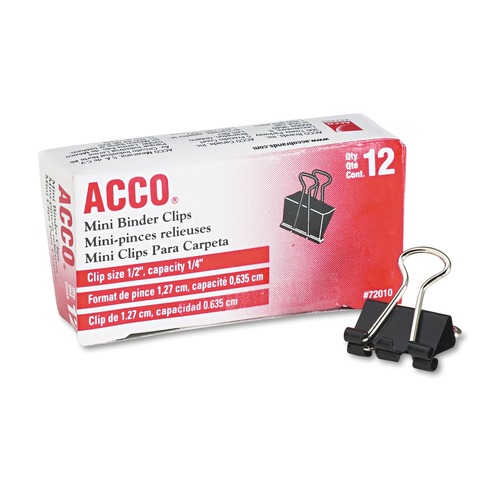 Customer Appreciation Sale - Save up to $60 off | ACCO A7072010A Mini Binder Clips, Steel Wire, 1/4-in Cap, 1/2-inw, Black/silver (1-Dozen) image number 0