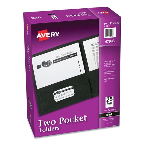 Office Jansan | Avery 47988 40 Sheet Capacity 11 in. x 8.5 in. Two-Pocket Folder - Black (25/Box) image number 0