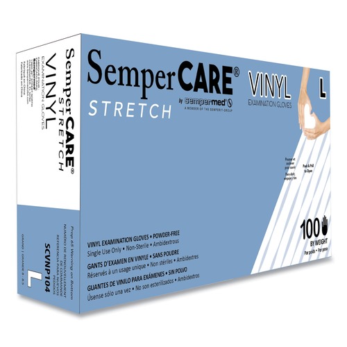 Disposable Gloves | SemperCare SCVNP104 Stretch Vinyl Examination Gloves - Large, Cream (100/Box) image number 0