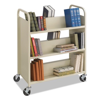 Safco 36 in. x 18.5 in. x 43.5 in. 300 lbs. Capacity 6 Shelves Metal Steel Double-Sided Book Cart -  Sand