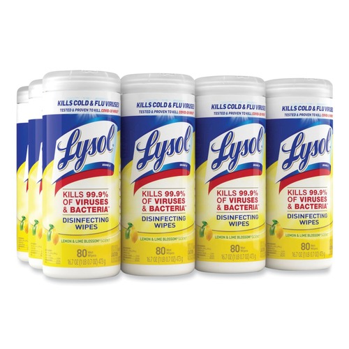 Cleaning & Disinfecting Wipes | LYSOL Brand 19200-81145 7 in. x 7.25 in. 1-Ply Disinfecting Wipes - Lemon and Lime Blossom, White (12 Canisters/Carton) image number 0
