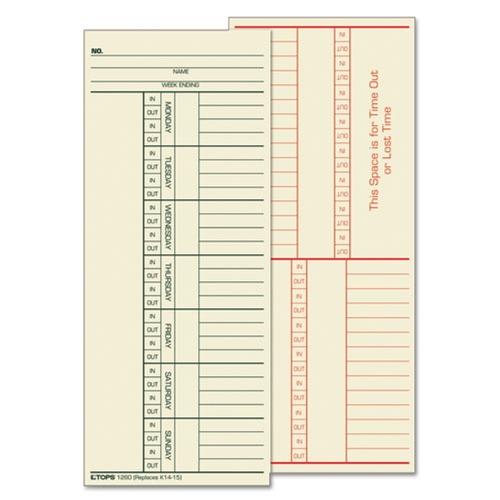 Office Jansan | TOPS 1260 3.38 in. x 8.25 in. 2-Sides Time Clock Cards Replacement for K14-15 (500/Box) image number 0