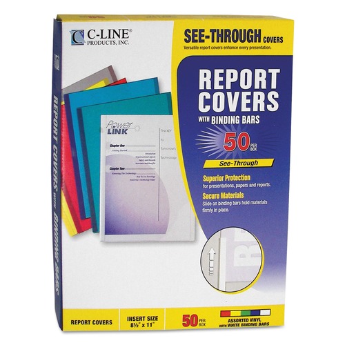 C-Line 32550 0.13 in. Capacity 8.5 in. x 11 in. Vinyl Report Covers - Clear/Assorted Colors (50/Box) image number 0