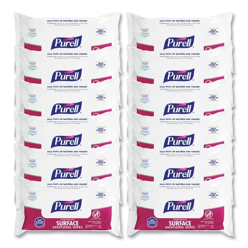 Cleaning & Disinfecting Wipes | PURELL 9371-12 1-Ply 7.4 in. x 9 in. Fragrance-Free Foodservice Surface Sanitizing Wipes - White (12 Pouches/Carton) image number 0