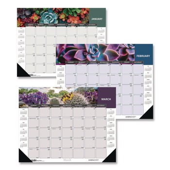 House of Doolittle 17 in. x 22 in. 12-Month (Jan-Dec 2026) Recycled Succulent and Cacti Desk Pad Calendar - Multicolor Sheets/Black Corners