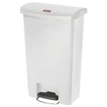 Rubbermaid Commercial 1883557 Slim Jim 13-Gallon Front Step Style Resin Step-On Container - White