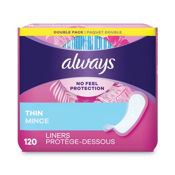 Always 10796 Thin Daily Panty Liners, Regular, 120/pack, 6 Packs/carton