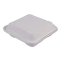 Food Trays, Containers, and Lids | Eco-Products EP-HC93NFA Vanguard 9 in. x 9 in. x 3 in. 3-Compartment Renewable and Compostable Sugarcane Clamshells - White (200/Carton) image number 5