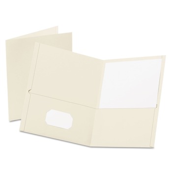 Oxford 57504EE Twin-Pocket Folder, Embossed Leather Grain Paper, White, 25/box