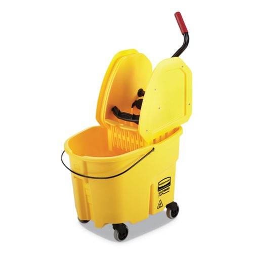 Mop Buckets | Rubbermaid Commercial FG757788YEL 35 qt. WaveBrake 2.0 Down-Press Plastic Bucket/Wringer Combos - Yellow image number 0
