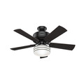 Ceiling Fans | Hunter 54149 44 in. Cedar Key Matte Black Outdoor Ceiling Fan with Light and Integrated Control System-Handheld image number 0