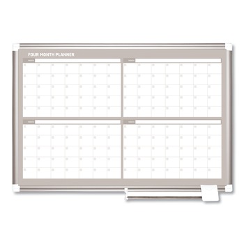 MasterVision 36 in. x 24 in. 4-Month Planning/Scheduling Magnetic Dry Erase Calendar Board - White Surface, Satin Aluminum Frame