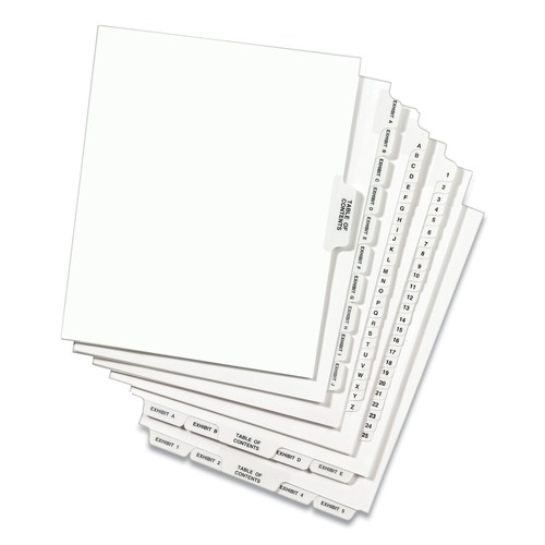 Office Jansan | Avery 01400 11 in. x 8.5 in. 26-Tab A to Z Avery Style Preprinted Legal Exhibit Side Tab Index Dividers - White (1-Set) image number 0