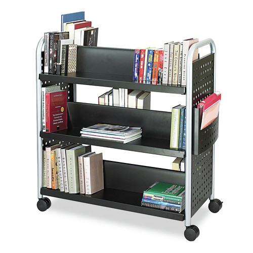 Office Filing Cabinets & Shelves | Safco 5335BL 41.25 in. x 17.75 in. x 41.25 in. 6 Shelves 1 Bin Scoot Double-Sided Metal Book Cart - Black image number 0
