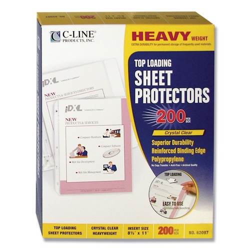 Office Jansan | C-Line 62097 11 in. x 8-1/2 in. Heavyweight Polypropylene Sheet Protectors with 2-in. Sheet Capacity - Clear (200/Box) image number 0