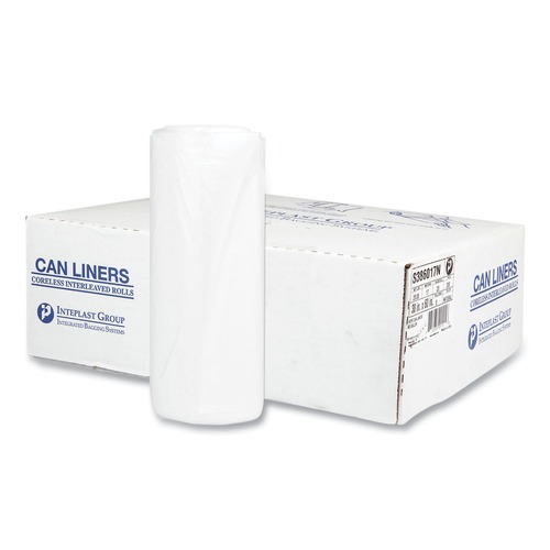 Trash Bags | Inteplast Group S386017N 60 gal. 17 microns 38 in. x 60 in. High-Density Interleaved Commercial Can Liners - Clear (25 Bags/Roll, 8 Rolls/Carton) image number 0