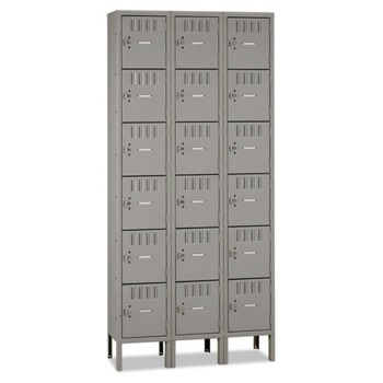 PRODUCTS | Tennsco BS6-121812-3 36 in. x 18 in. x 78 in. Triple Stack Locker with Legs - Medium Gray