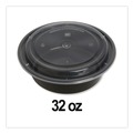 Food Trays, Containers, and Lids | GEN FCPP-BC-32RND 7.28 in. x 7.28 in. x 2.55 in. 32 oz. Plastic Microwavable Food Container with Lid - Round Black/Clear (150/Carton) image number 3