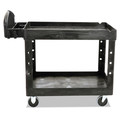 Utility Carts | Rubbermaid Commercial FG452088BLA Heavy-Duty 2-Shelf 750 lbs. Capacity 25-1/4 in. x 44 in. x 39 in. Utility Cart - Black image number 8