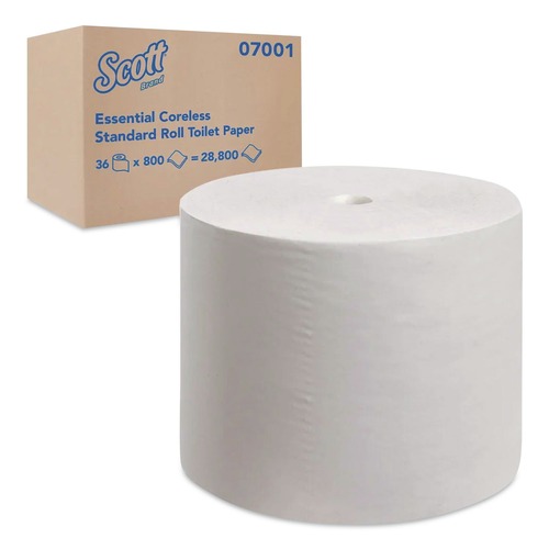 Cleaning & Janitorial Supplies | Scott 07001 2-Ply Septic Safe Essential Extra Soft Coreless Standard Roll Bath Tissue - White (36/Carton) image number 0