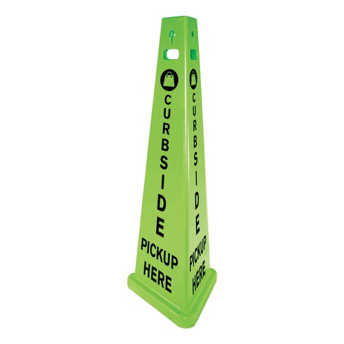 Cleaning & Janitorial Supplies | Impact 9140PU 14.75 in. x 12.7 in. x 40 in. TriVu 3-Sided Curbside Pickup Here Plastic Sign - Fluorescent Green image number 0