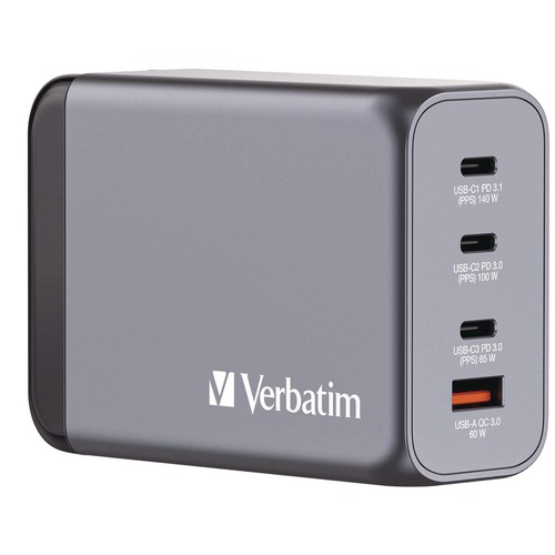 Office Electronics & Batteries | Verbatim 32205 240 Watts 4-Port GaN Wall Charger - Black/Gray image number 0