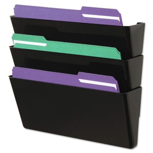 Mothers Day Sale! Save an Extra 10% off your order | Universal UNV08121 13 in. x 4.13 in. x 14.5 in. 3-Section Plastic Wall File Pockets - Letter, Black (3/Pack) image number 0
