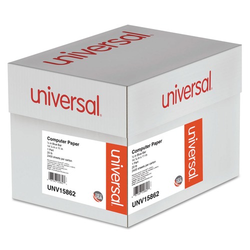  | Universal UNV15862 14.88 in. x 11 in. 20 lbs. 1-Part Printout Paper - White/Blue Bar (2400/Carton) image number 0