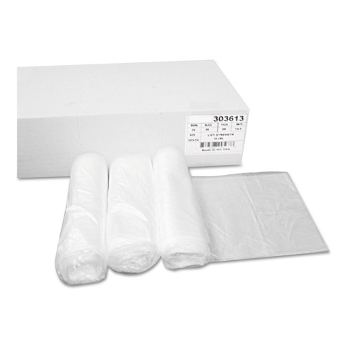 Trash Bags | Boardwalk Z6036MN GR1 30 Gallon 10 mic 30 in. x 36 in. High Density Can Liners - Natural (25 Bags/Roll, 20 Rolls/Carton) image number 0