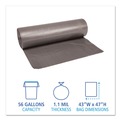 Trash Bags | Boardwalk H8647SGKR01 43 in. x 47 in. 56 gal. Low-Density 1.1 mil Waste Can Liners - Gray (100/Carton) image number 3