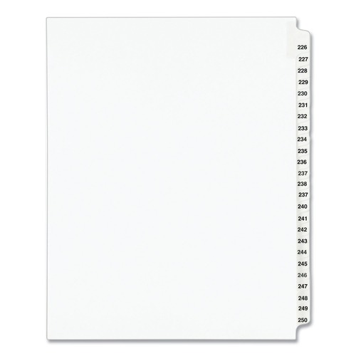 Office Jansan | Avery 01339 11 in. x 8.5 in. 25-Tab 226 to 250 Avery Style Preprinted Legal Exhibit Side Tab Index Dividers - White (1-Set) image number 0