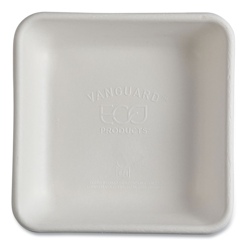 Food Trays, Containers, and Lids | Eco-Products EP-SCS8TNFA 36 oz 8 x 8 x 2 Vanguard Worldview Renewable and Compostable Sugarcane Take-Out Containers - White (200/Carton) image number 0