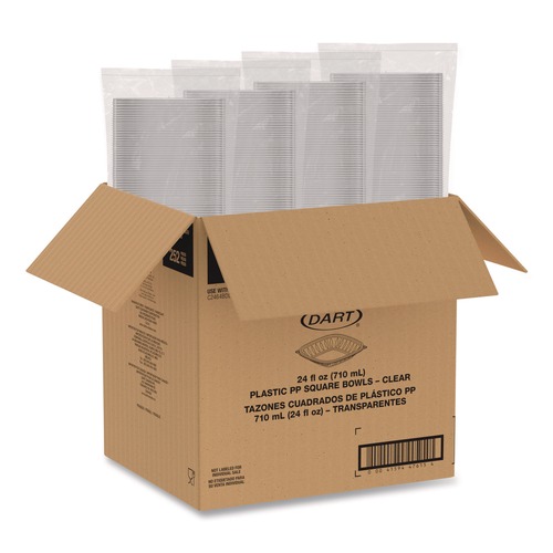 Food Trays, Containers, and Lids | Dart C24SB 5 in. x 5 in. x 1.99 in. 24 oz. Plastic Bowls - Square Clear (252/Carton) image number 0