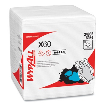 WypAll 34865 1/4 Fold 12-1/2 in. x 13 in. X60 Cloths - White (12 Boxes/Carton, 76 Sheets/Box)