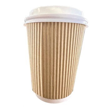 Karat 12 oz. Paper Ripple Hot Cups - Kraft/White (500/Carton)