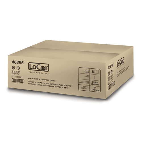 LoCor 8 in. x 800 ft. 1-Ply Hard Wound Roll Towel - White (6/Carton)