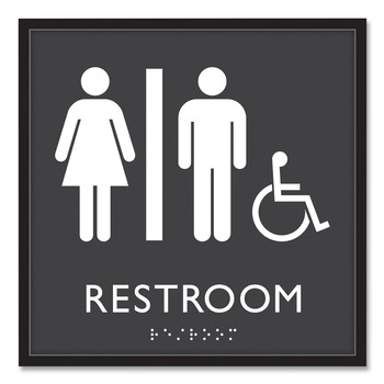 Headline Sign 8 in. x 8 in. Unisex Accessible Restroom Plastic ADA Sign - Clear/White