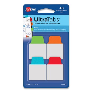 Avery Ultra Tabs 1 in. x 1.5 in. 1/5-Cut Repositionable Mini Tabs - Assorted (40/Pack)