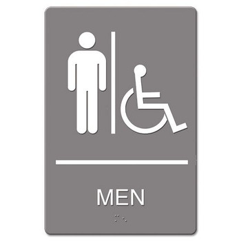 SAFETY SIGNS | Headline Sign 4815 6 in. x 9 in. Molded Plastic Men Restroom and ADA Sign - Gray