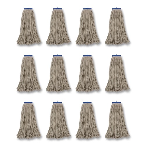 Mops | Boardwalk BWKCM22024 24 oz. Lie-Flat Head Cotton Fiber Mop Heads - White (12/Carton) image number 0