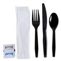Cutlery | Boardwalk BWKFKTNSMWPSBLA 6-Piece Condiment/Fork/Knife/Napkin/Teaspoon Cutlery Kit - Black (250/Carton) image number 0